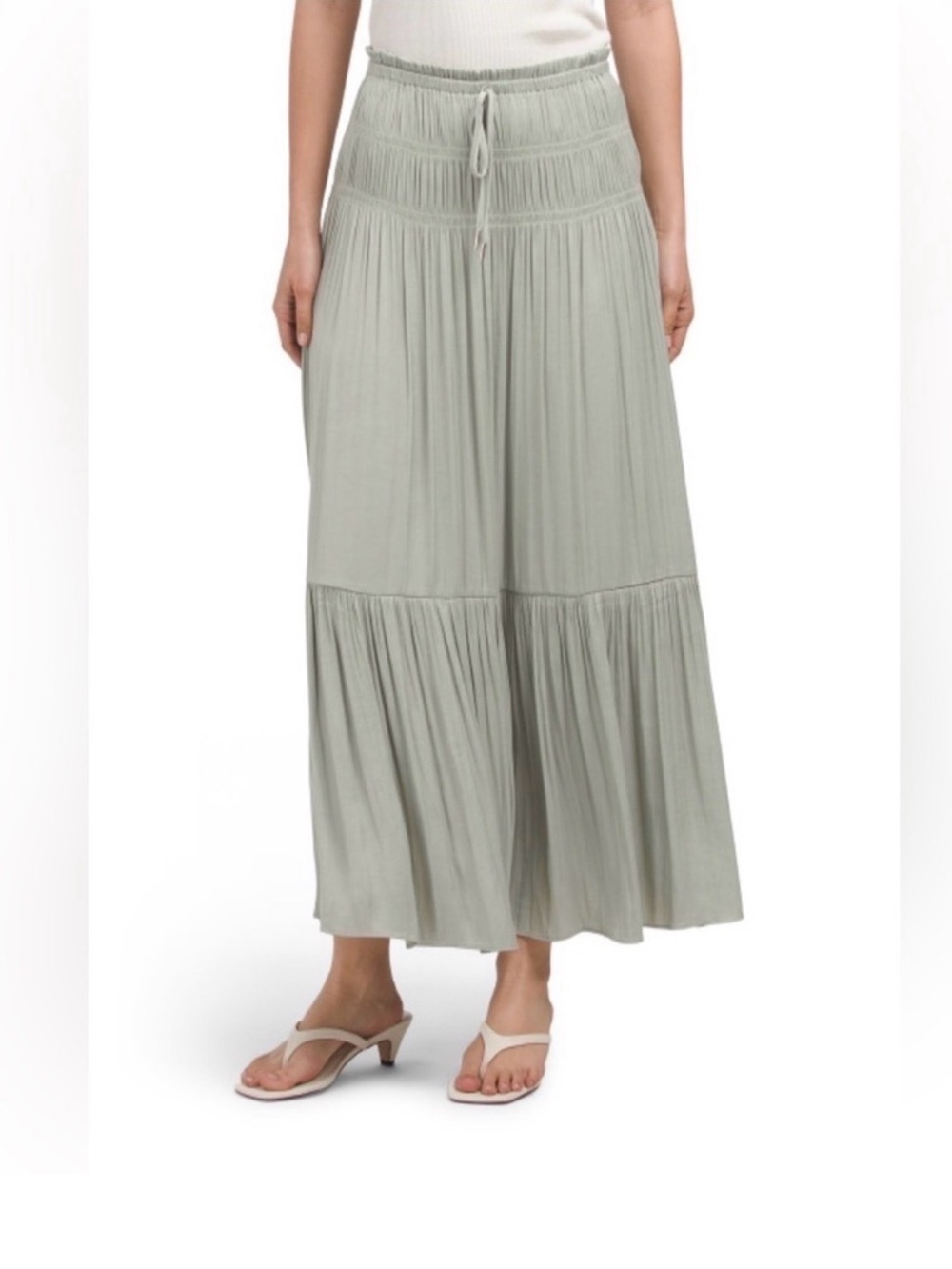 Maison d’Amélie Eucalyptus Silky Ruffle Midi Skirt | Medium